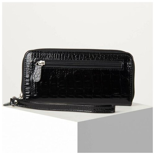 фото Кайман кошелёк женский, 3 отдела на молнии, с ручкой, цвет чёрный