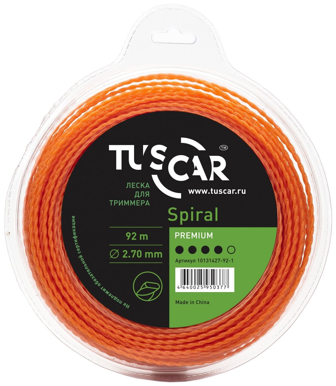 Леска для триммера TUSCAR Spiral Premium, 2.70мм* 92м - фотография № 1