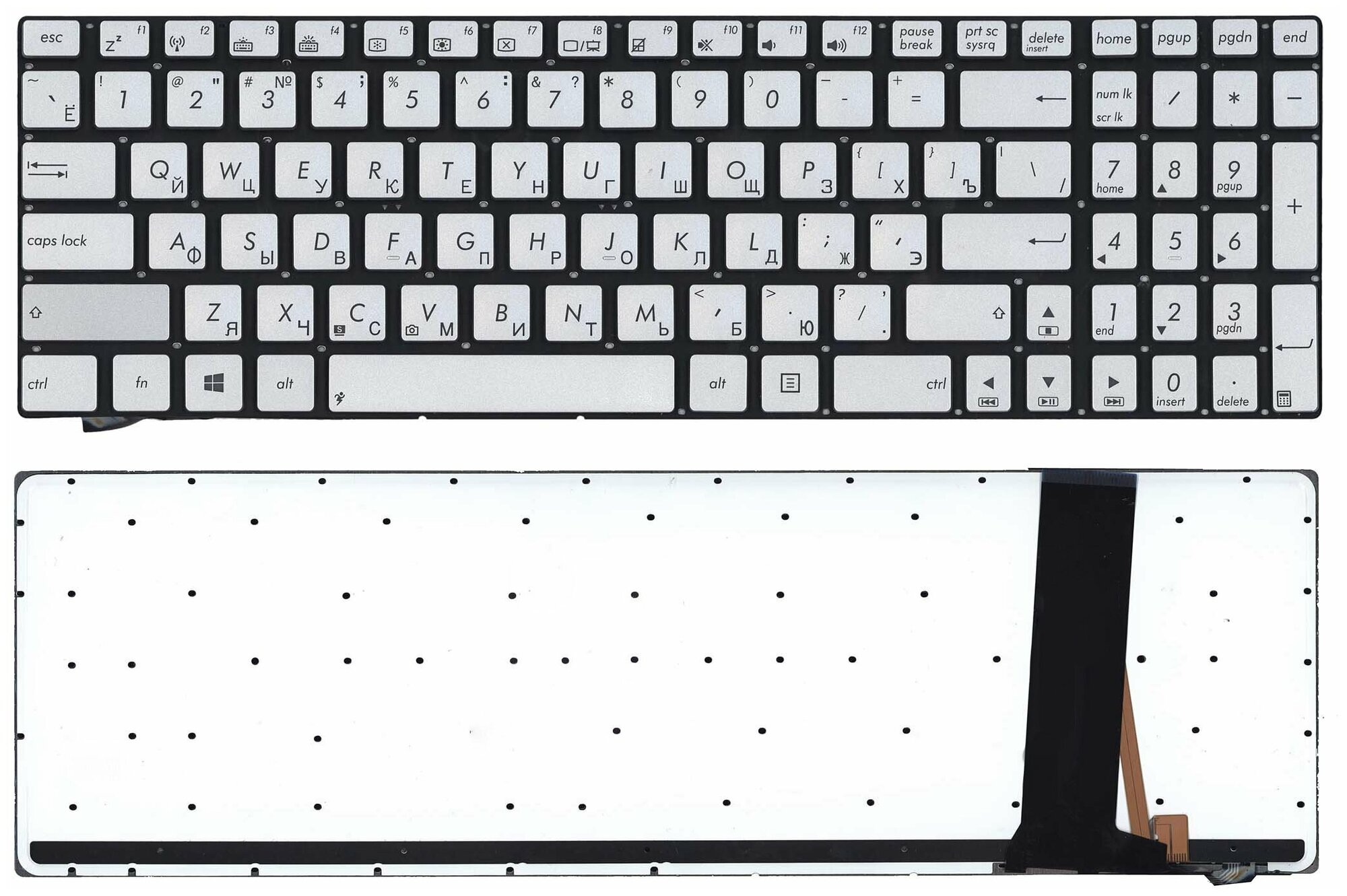 Клавиатура для ноутбука Asus N550 серебристая с подсветкой 3260₽