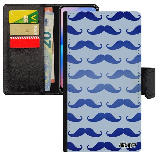 фото Ударопрочный чехол книжка на телефон // xiaomi redmi note 6 pro // "усы" мистер имидж, utaupia, голубой