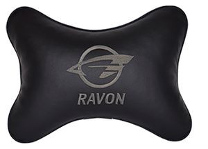 Автомобильная подушка на подголовник экокожа Black с логотипом автомобиля RAVON
