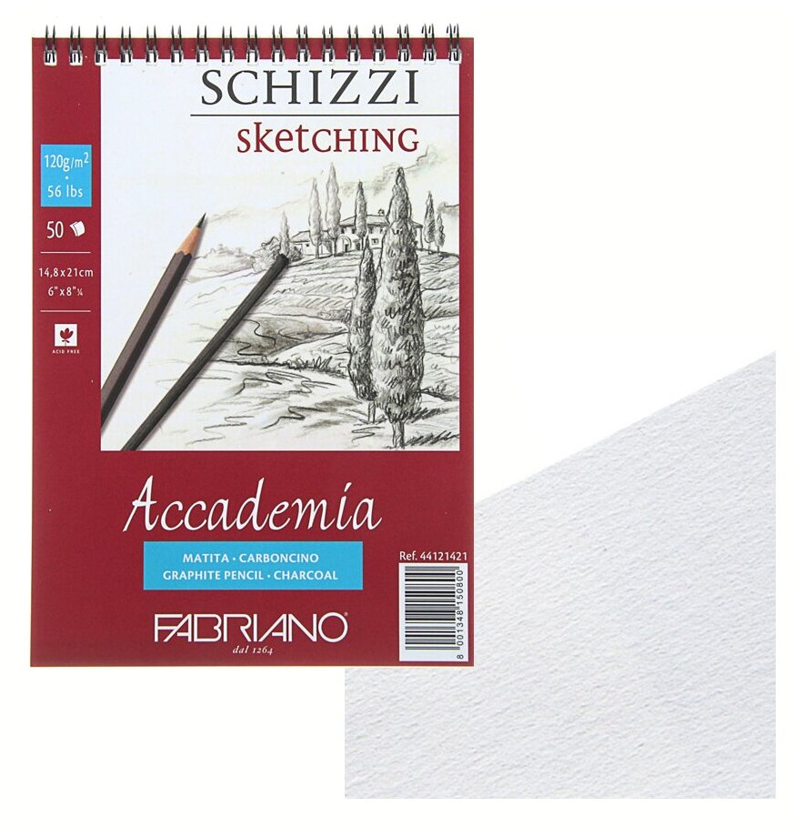 Блокнот для эскизов на спирали Fabriano "Accademia sketching" 14,8х21 см 50 л 120 г - фото №3