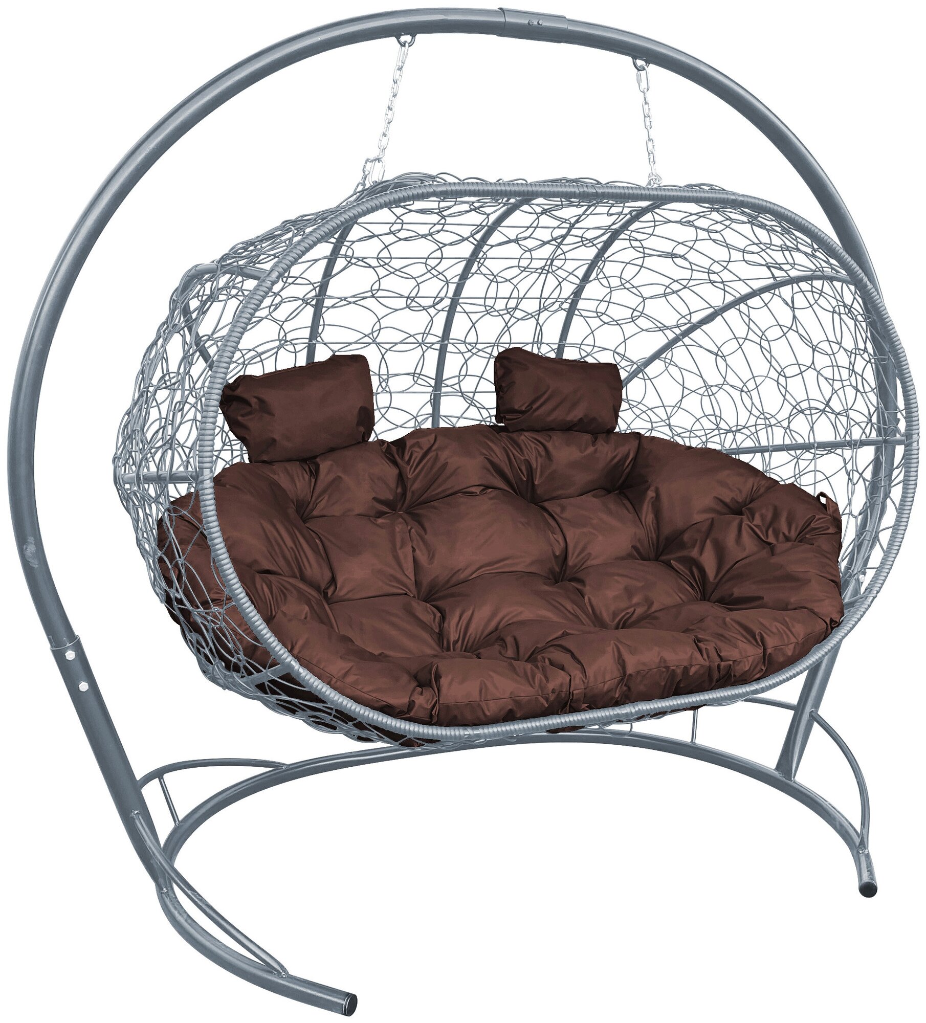 Подвесной диван лежебока с ротангом серый, коричневая подушка