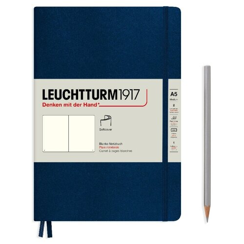 Блокнот Leuchtturm Medium A5 61л без линовки мягкая обложка Синий Неви