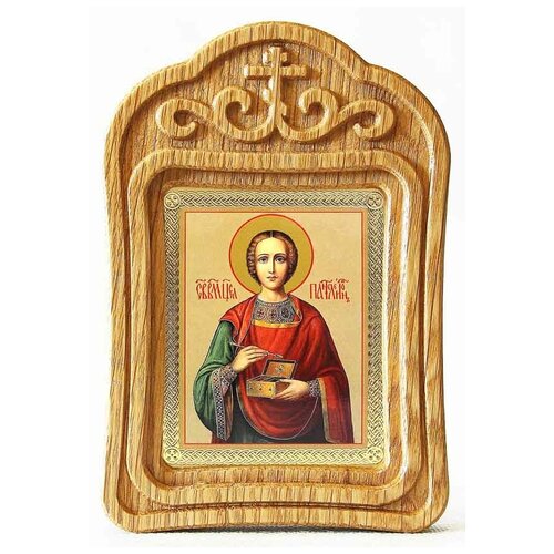 Великомученик и целитель Пантелеимон (лик № 061), икона в резной деревянной рамке великомученик и целитель пантелеимон в широкой рамке 14 5 16 5 см