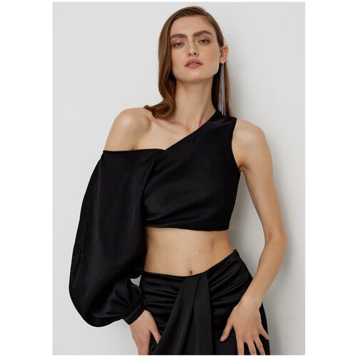 фото Топ асимметричный с объемными рукавами niceone [черный, m]