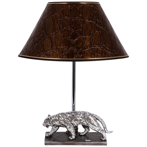 Настольная лампа BOGACHO Тигр серебряная с золотым абажуром из искусственной кожи