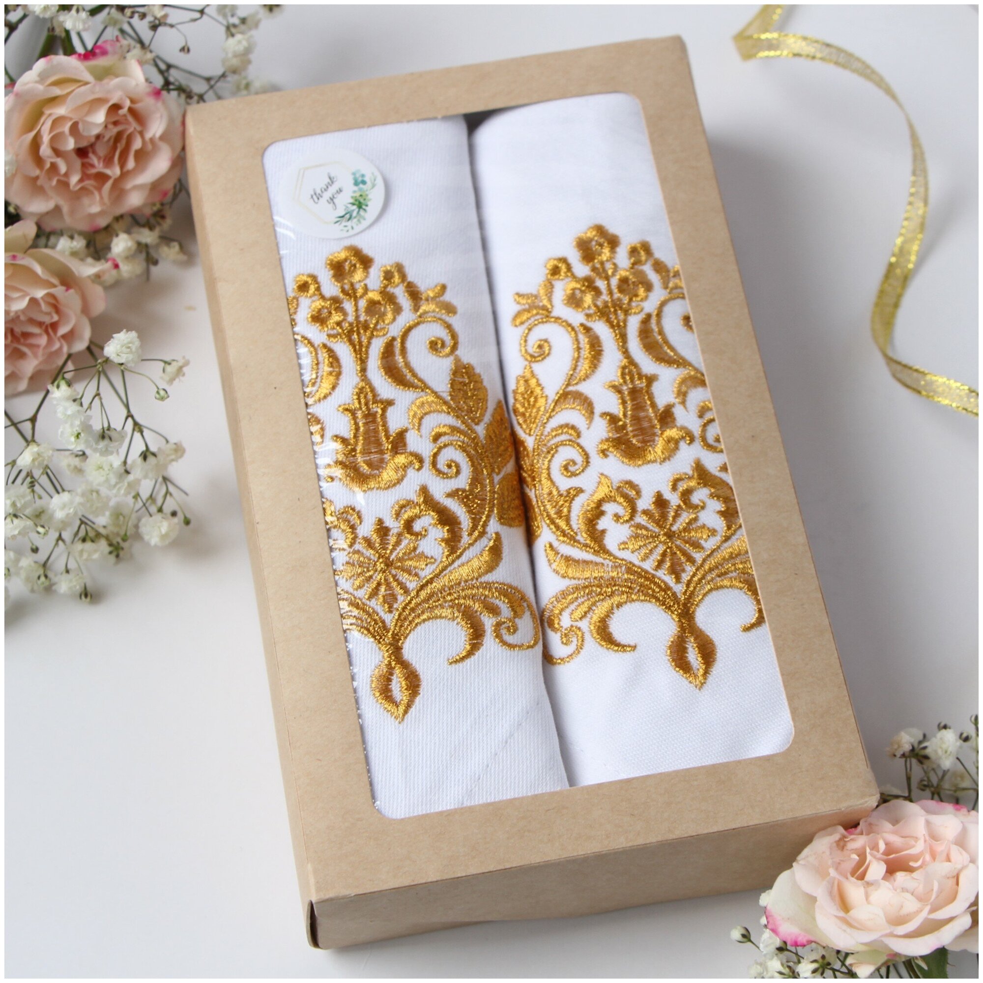 фото Набор салфеток Felante с вышивкой " Золотой узор " 2 шт. 45х45 см. , 100% хлопок