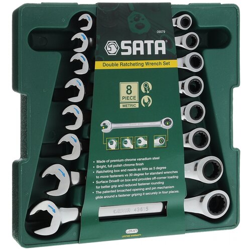 Набор гаечных ключей SATA 09079, 8 предм., зеленый набор гаечных ключей sata 09028 11 предм зеленый