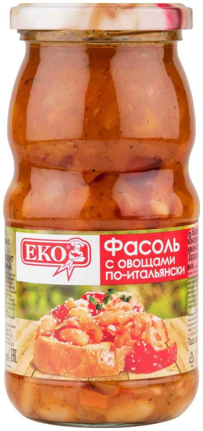 Фасоль "ЕКО" с овощами по-итальянски 510г/12 ст/б - фотография № 5