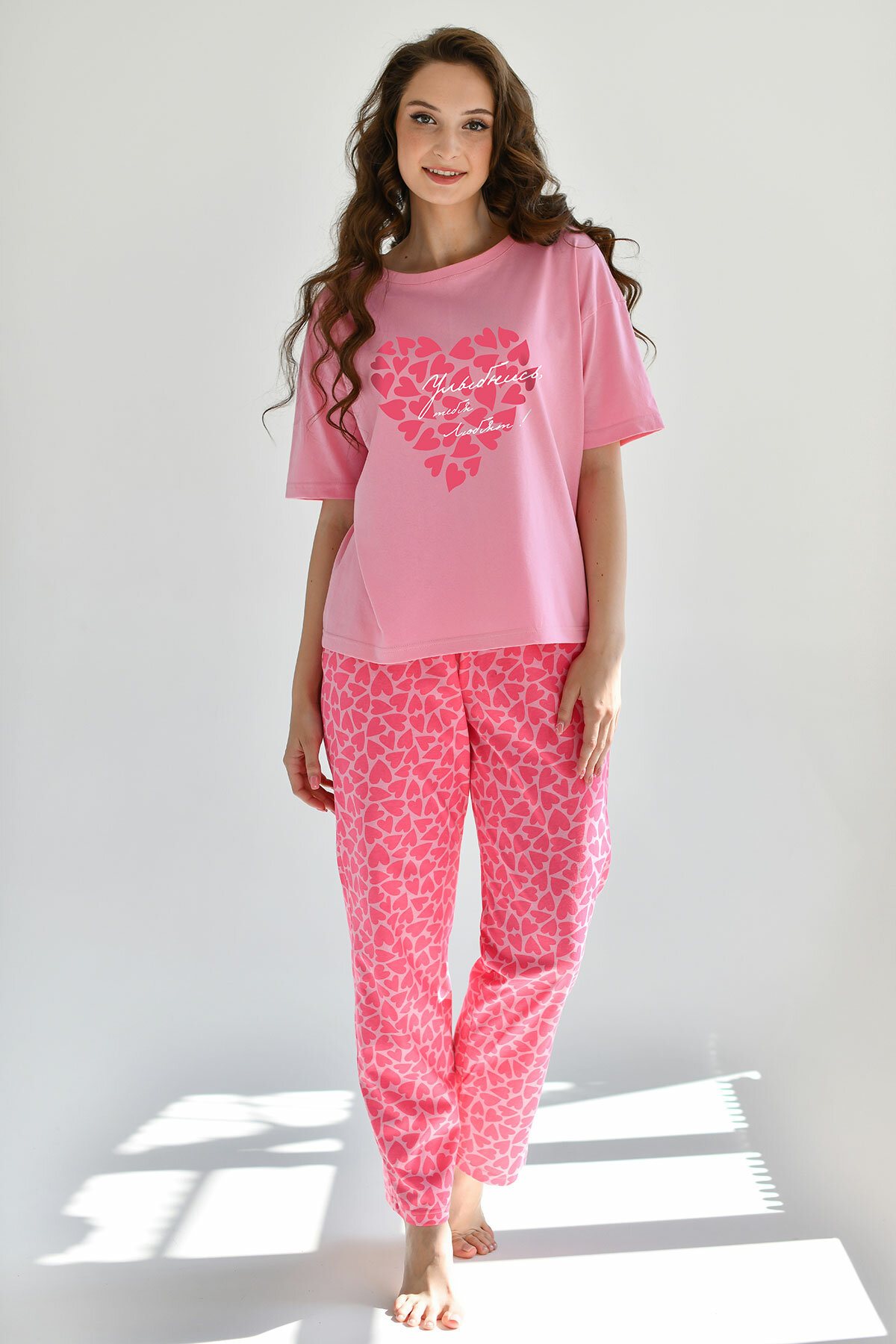 Пижама Оптима Трикотаж, футболка, брюки, короткий рукав, карманы, размер 50, розовый - фотография № 1
