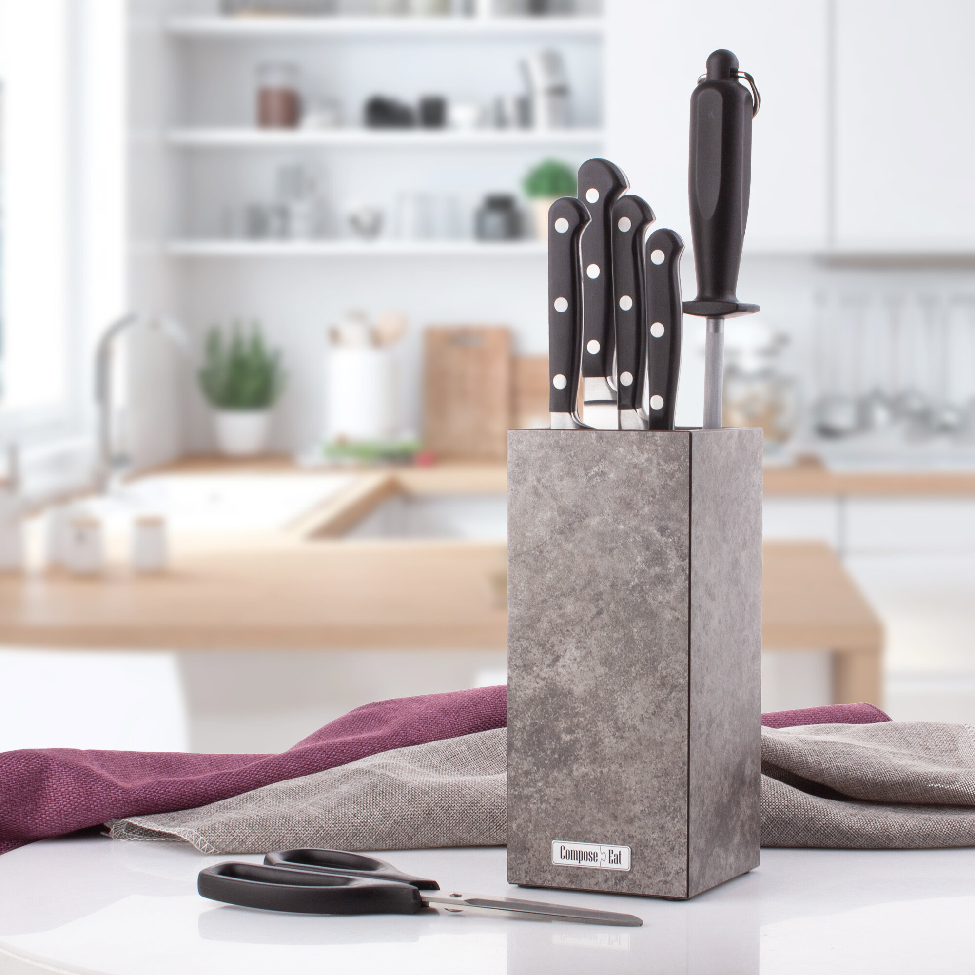 Подставка для кухонных ножей универсальная ComposeEat Everyday, песчаник гранитный - фото №1