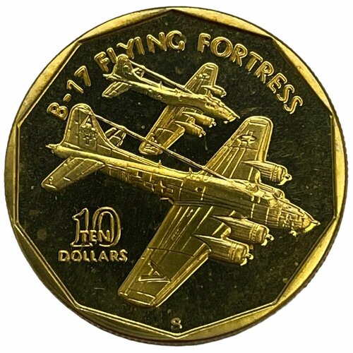 Маршалловы острова 10 долларов 1991 г. (Самолёты Второй Мировой войны - B-17 Flying Fortress) клуб нумизмат монета 50 долларов маршалловых островов 1991 года серебро p 51 mustang