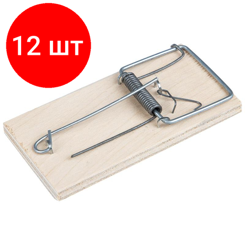Комплект 12 штук Мышеловка малая 100x50x15 мм с деревянным основанием 1157₽