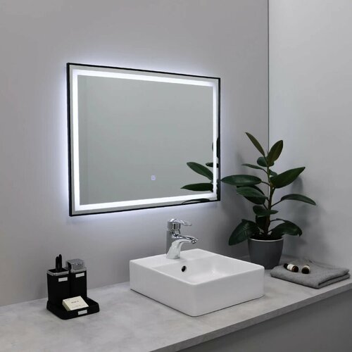 Зеркало Fixsen FX-2100B 100x80 см с LED-подсветкой сенсорным выключателем диммером черный матовый 19812₽