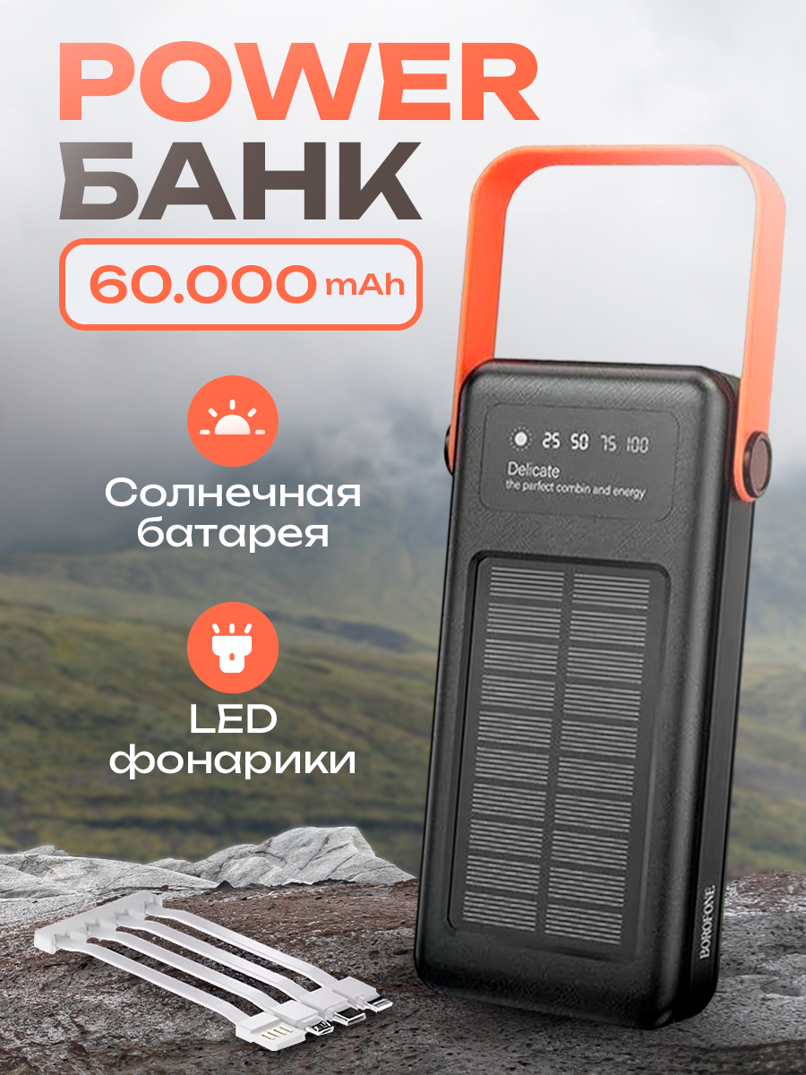 Внешний аккумулятор 7EXNANO 60000 mAh для телефона aйфона iphone android windows / зарядное устройство повербанк / power bank с солнечной батареей