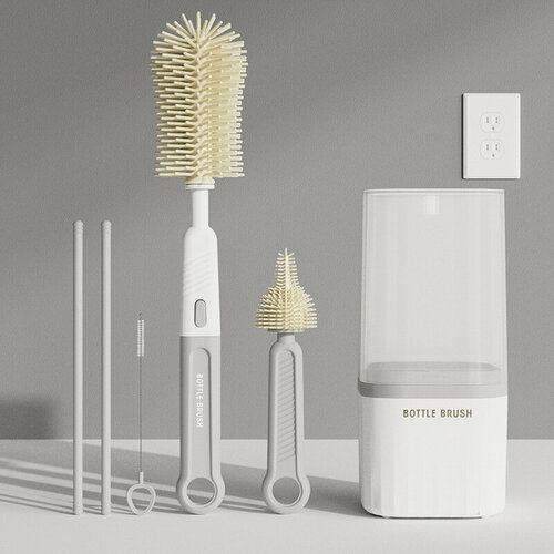 Набор щеток для детских бутылочек с подставкой для сушки, портативная силиконовая щетка для чистки детских бутылочек, силиконовый очиститель пустышек, соломенная щетка