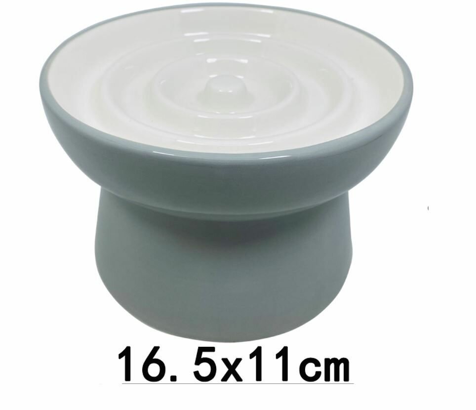 фото Миска керамическая для медленного поедания на высокой ножке, серая,16,5*16,5*11см,230мл