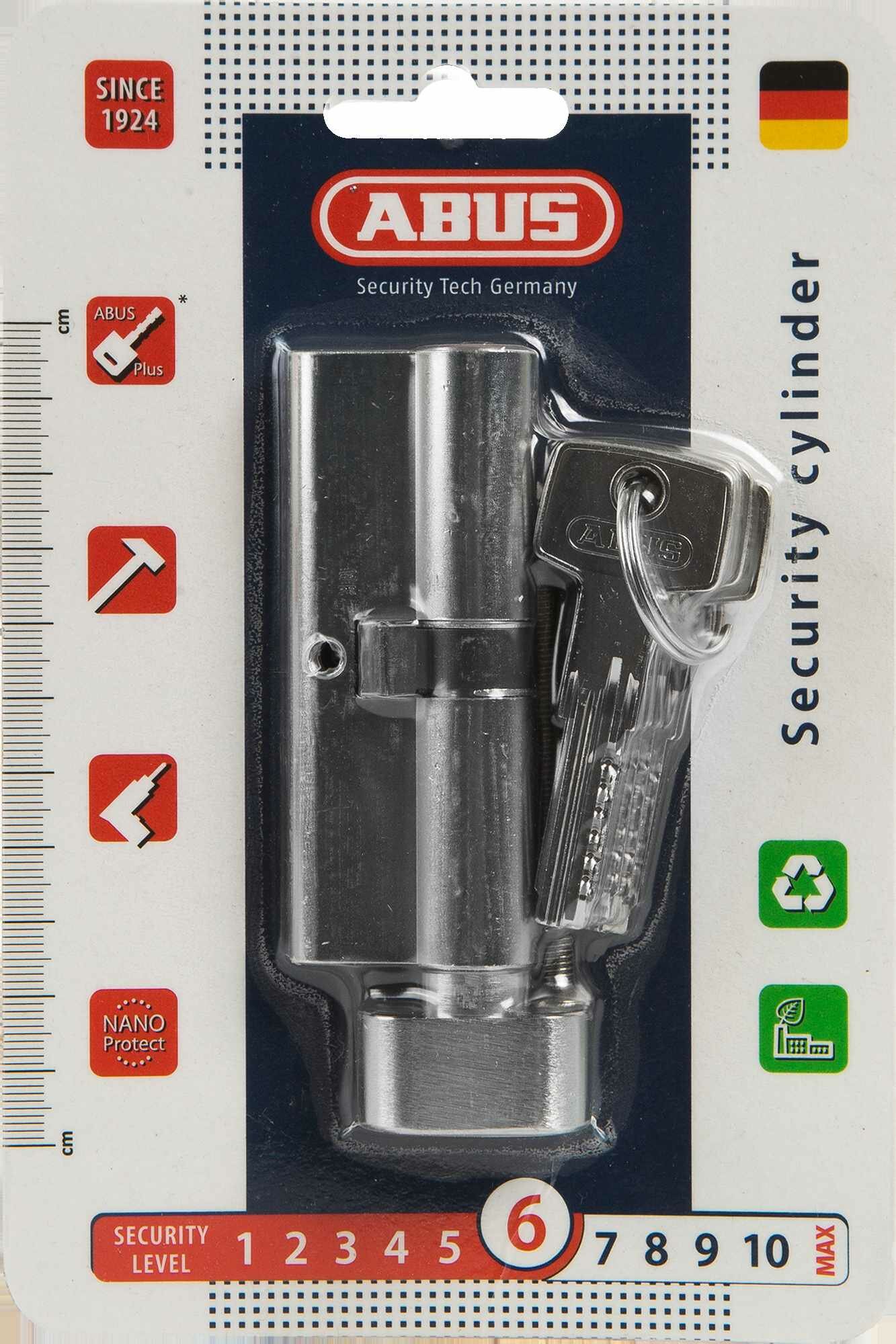 Цилиндр Abus KD6N Z40/K40 40x40 мм ключ/вертушка цвет никель