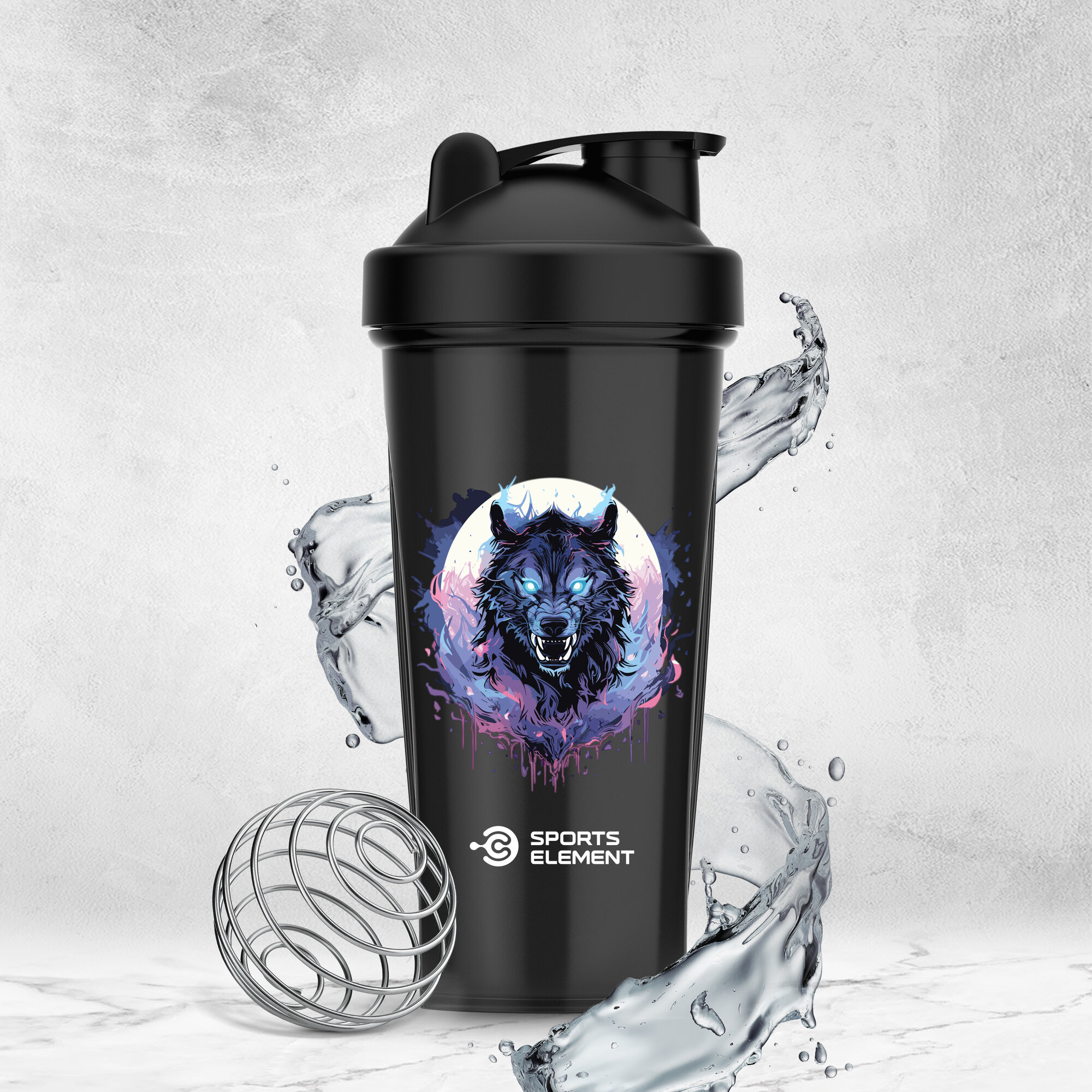Шейкер для спортивного питания Sports Element "Moon wolf" , 600 мл. С шариком