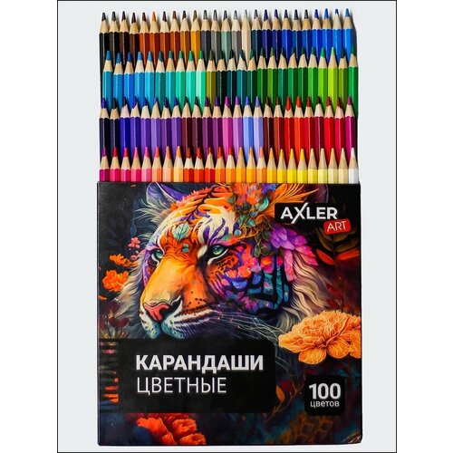 Карандаши цветные AXLER Art для рисования скетчинга и школы, мягкие художественные, большой набор 100 шт для профессиональных художников и новичков