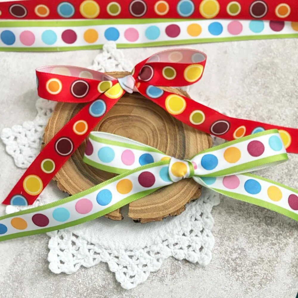 Лента Атласная DOTS, плотная, ширина 13 мм, Fancy Pants designs, цена за 17 метров