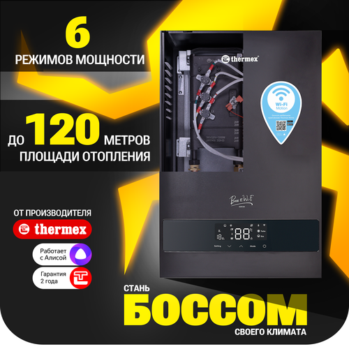 Электрический настенный котел THERMEX Boss 12 Wi-Fi Black 41980₽
