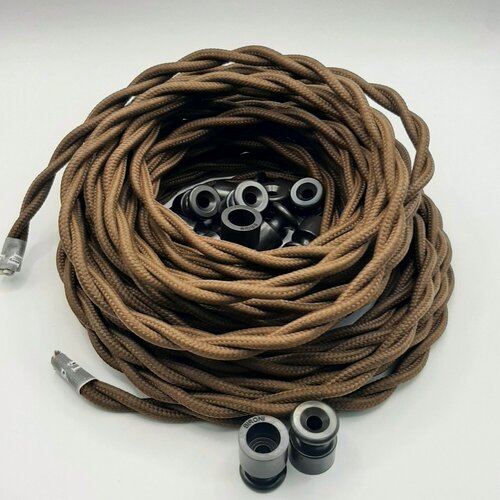 Изображение товара Витой ретро провод BIRONI Бирони 2х1,5 матовый, 10 м/уп, B1-424-72-N, цвет: коричневый+ Изоляторы Bironi коричневый 30 шт