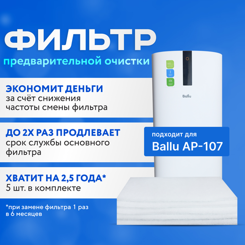 Фильтр для очистителя воздуха Ballu AP-107 предварительной очистки, 5 шт. (Префильтр).