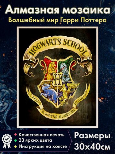 Изображение товара Алмазная мозаика Герб Хогвартса №4 Гарри Поттер Гриффиндор Когтевран Пуффендуй Слизерин Алмазная вышивка