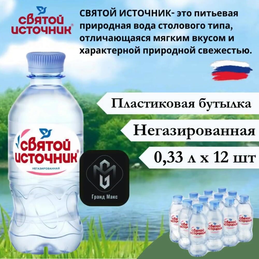 Вода питьевая Святой Источник негазированная, ПЭТ, 12 шт. по 0.33 л — фото 1