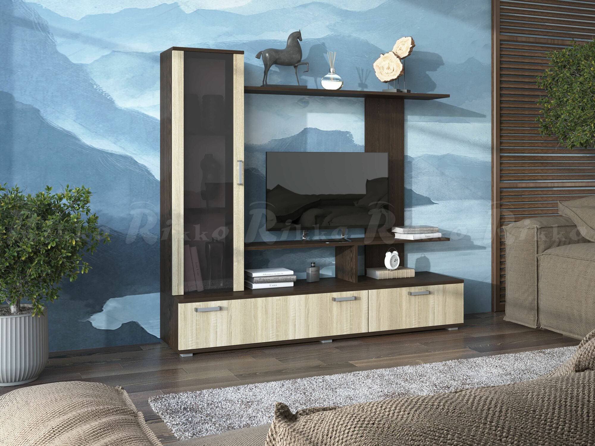 Гостиная "Соло" (1562х1420х362) Венге/Сонома (Rikko)