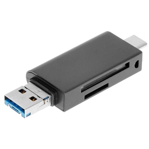 Карт-ридер три OTG входа USB-C USB-A 3.0 microUSB 5Гб Orient CR-333 два слота microSD, SD, SDHC, SDXC - чёрный