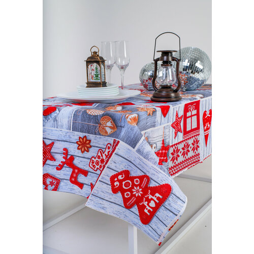 Скатерть из рогожки Alice Textile Чудеса, хлопок 100 %, 180 х 145 см, новый год 2025