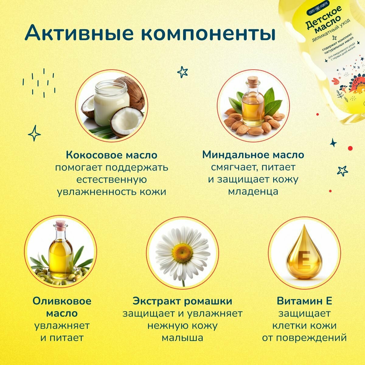 Детское Масло Для Тела Детское масло с первых дней жизни, деликатный уход ComForte, 200 мл