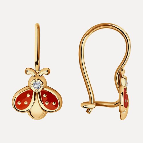 Изображение товара Серьги, красное золото, 585 проба, эмаль, фианит
