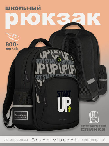 Изображение товара Рюкзак Bruno Visconti черный с эргономичной спинкой "MOTIVATION.START UP" Арт. 12-002-232/01