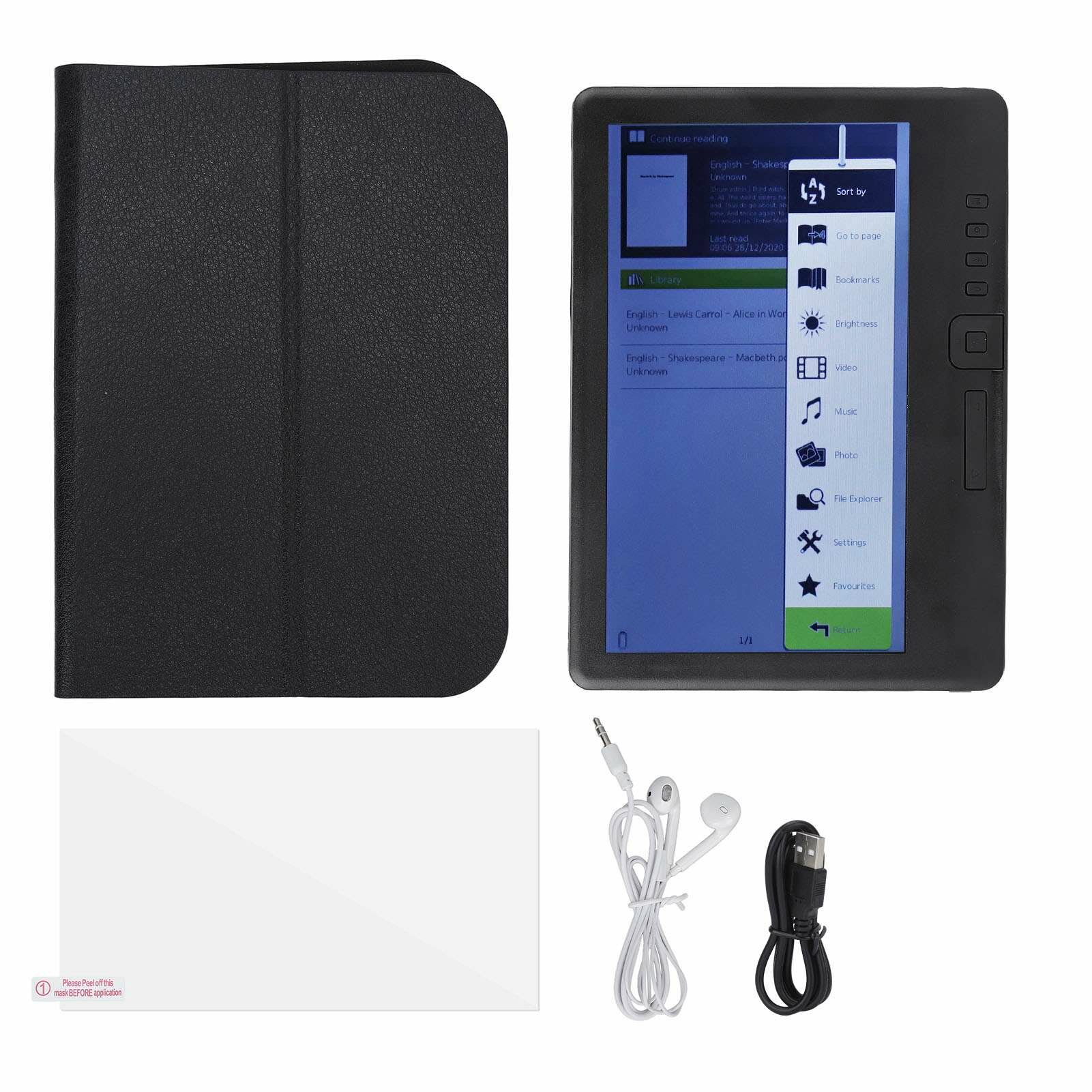 E Reader 7in Color TFT LCD 16: 9 Экран HD 800X480 380 МГц черный защитный корпус портативный E Reader для EPUB PDF TXT 8GB