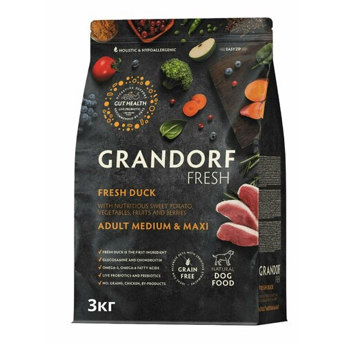 Grandorf Fresh Dog Medium&Maxi Duck корм для собак средних и крупных пород, утка с бататом 3кг