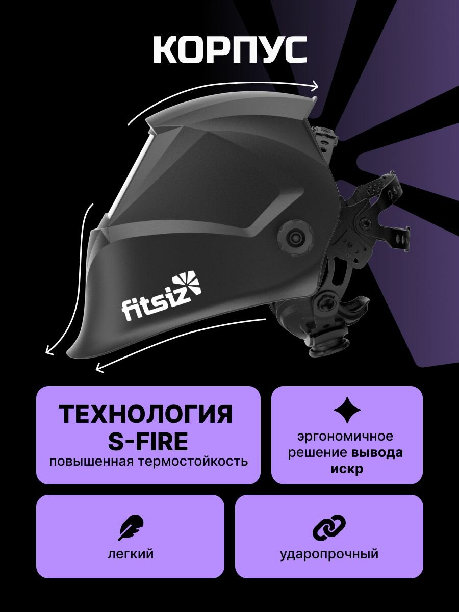 Сварочная маска хамелеон FITSIZ ELEMENT STATIC - DIN 4/11 Автоматический светофильтр — фото 1