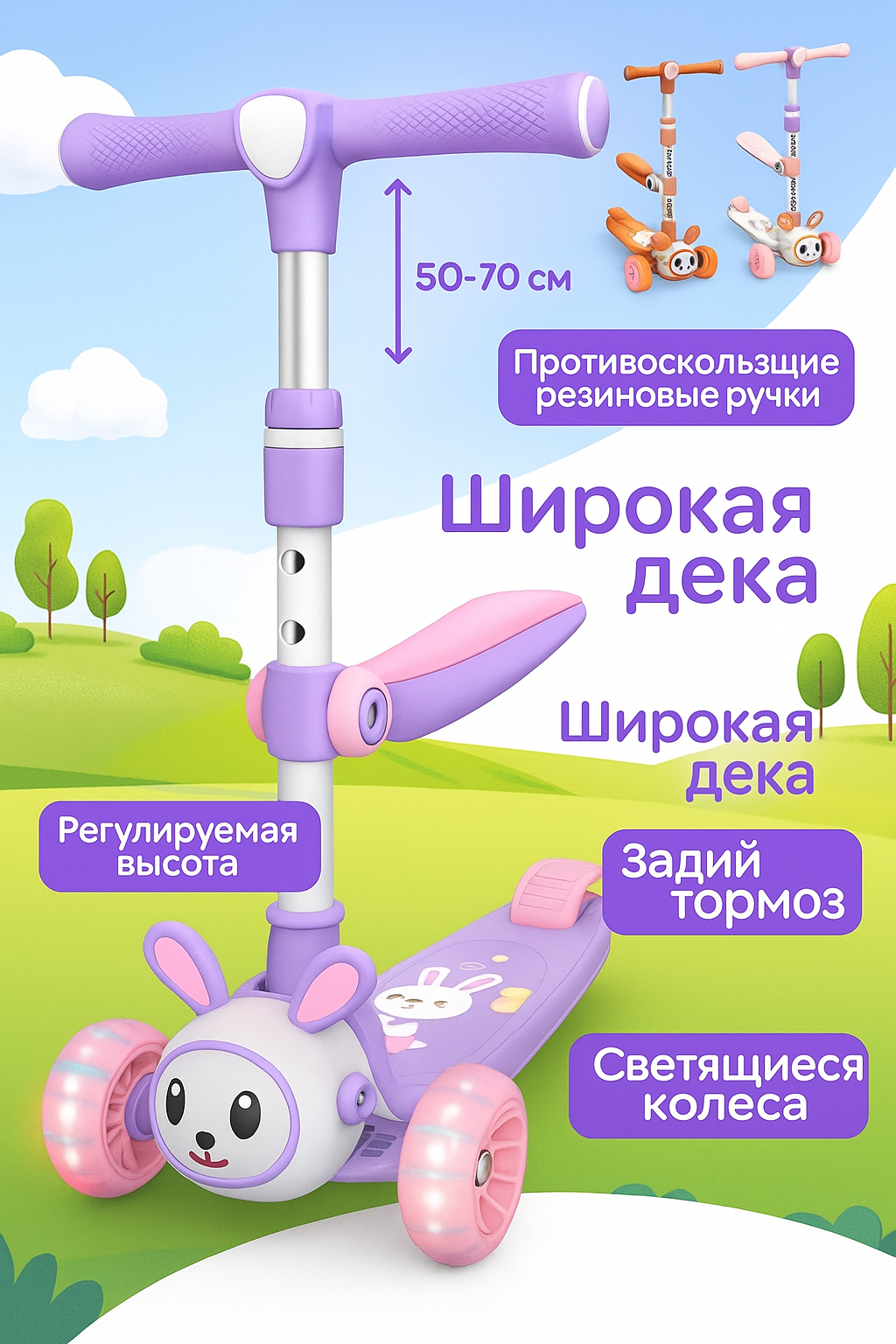 Самокат для детей и подростков с музыкой, самокат детский 3 в 1, с сиденьем, регулируемый руль, от 1 года