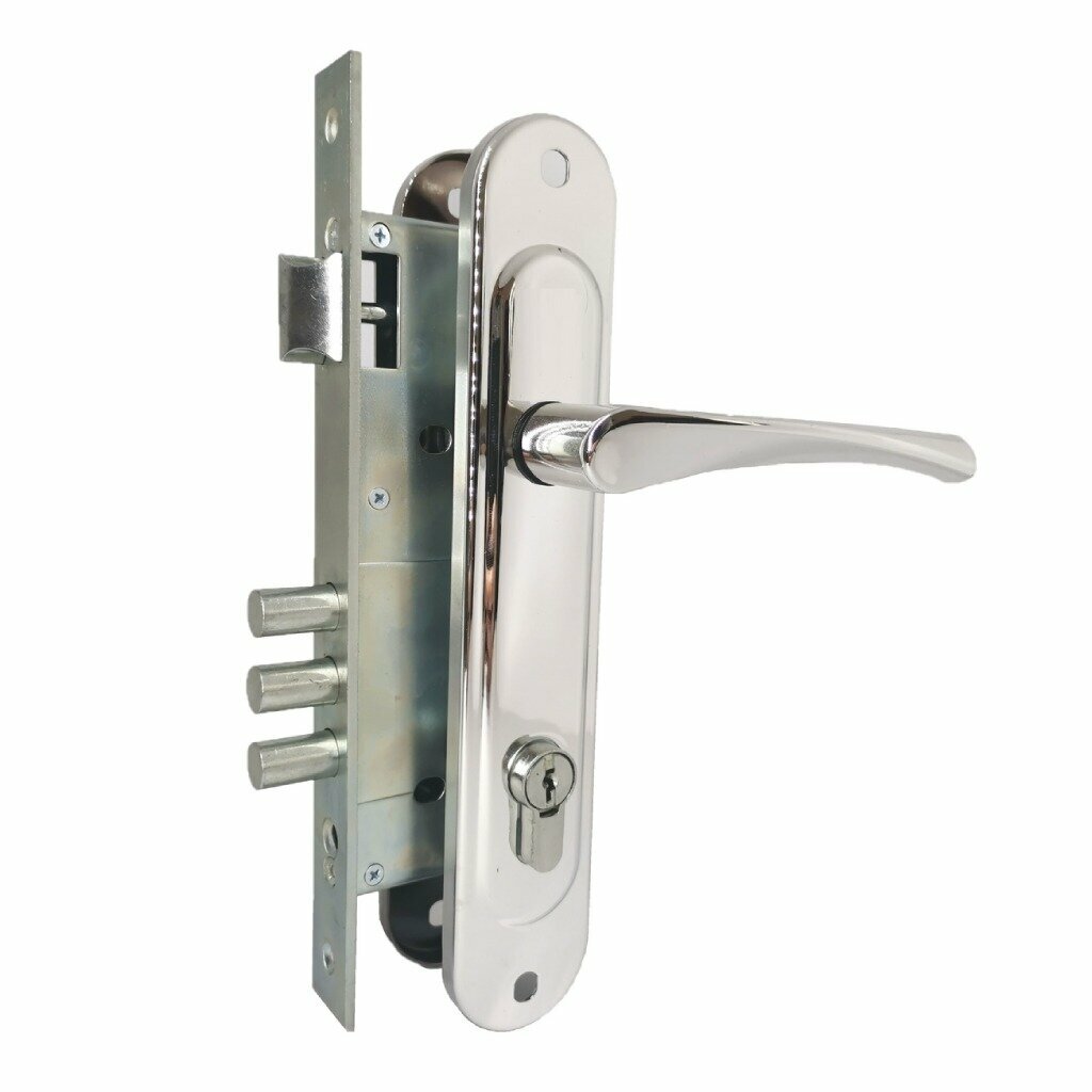 Замок врезной Абсолют 3В4-85/07 БП-00013883 ручка в комплекте цилиндровый хром-лак