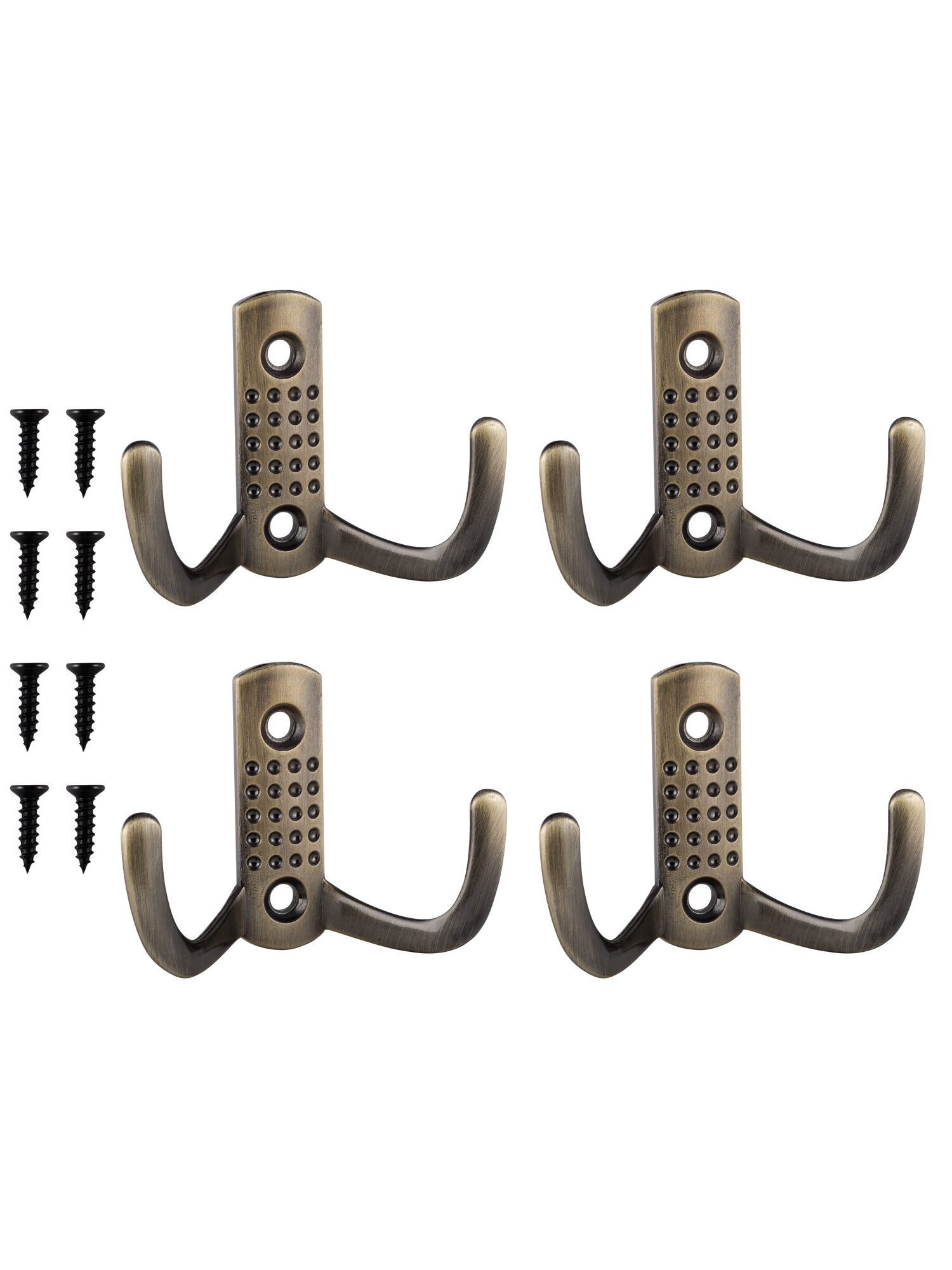Двойной мебельный бронзовый крючок 47 х 70 мм – 4 шт — надежный держатель для одежды аксессуаров и принадлежностей