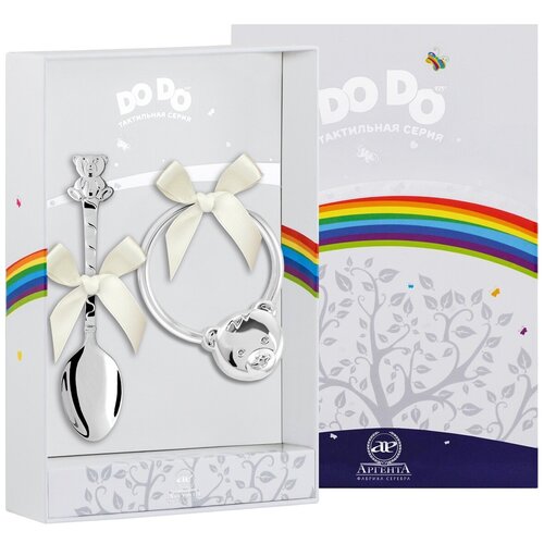 фото Аргента набор для малышей dodo "мишка" (ложка медведь + погремушка мишка на кольце)
