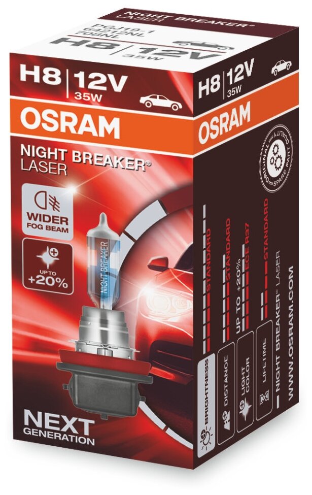 Лампа автомобильная накаливания OSRAM Night Breaker Laser 64212NL H8 12V 35W PGJ19-1