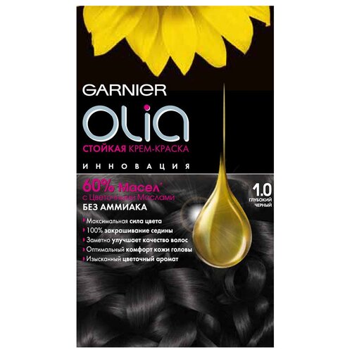 GARNIER Olia стойкая крем-краска для волос, 1.0, Глубокий черный