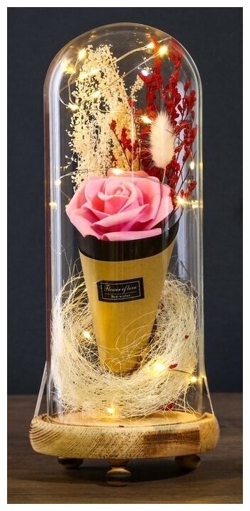 Ночник RISALUX Розовая роза в букете 4295894 светодиодный - фотография № 1