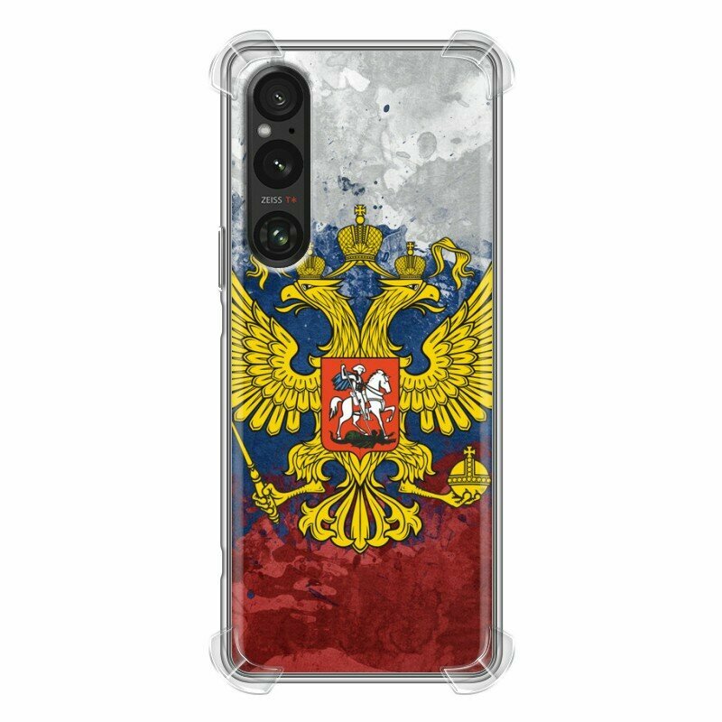 Дизайнерский силиконовый с усиленными углами чехол для Сони Иксперия 1 5 / Sony Xperia 1 V Российский флаг и герб