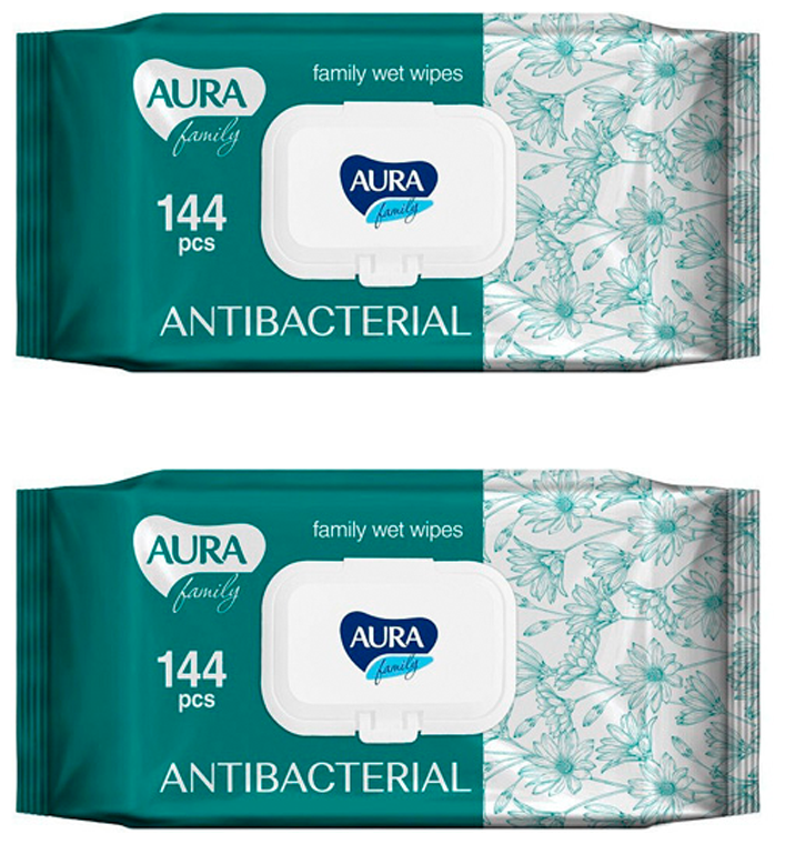 Aura Влажные салфетки Family антибактериальные, 144 шт.