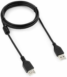 Кабель удлинитель USB 2.0 Pro, AM/AF, экран, ферритовое кольцо, 1,8 м, черный, Cablexpert